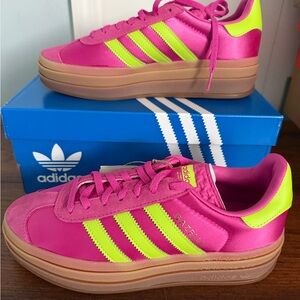 Adidas Pink and Lime Green Gazelle Sneakers